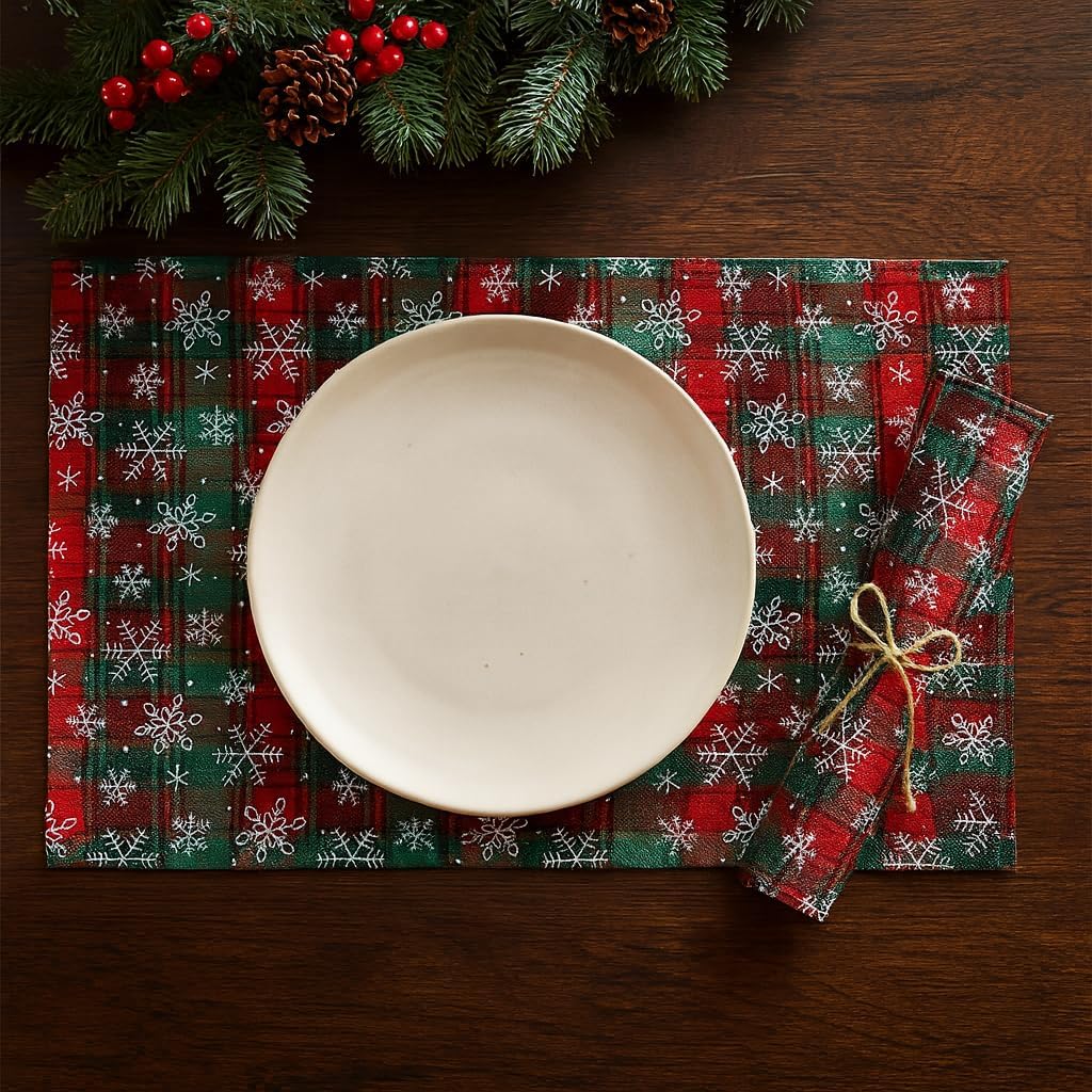 Red & Green Tartan Snowflake Placemats – Set of 4