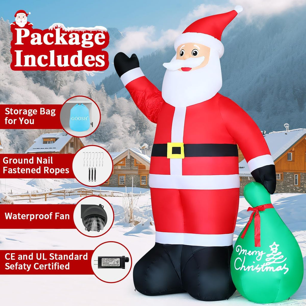 GOOSH 10.3 ft Waving Christmas Inflatable Santa Decorations