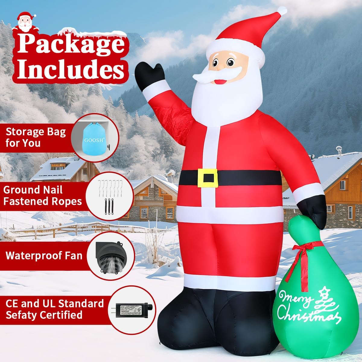 GOOSH 10.3 ft Waving Christmas Inflatable Santa Decorations