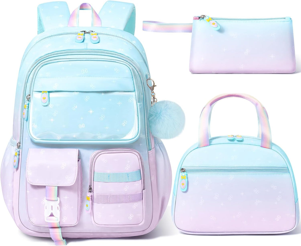 Girls’ School Backpack & Lunch Box Set, 3 Pieces