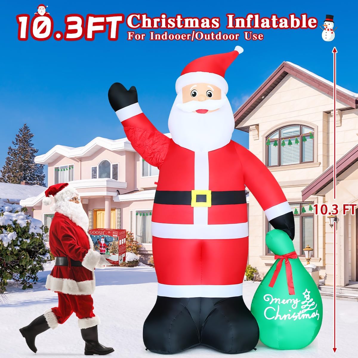 GOOSH 10.3 ft Waving Christmas Inflatable Santa Decorations