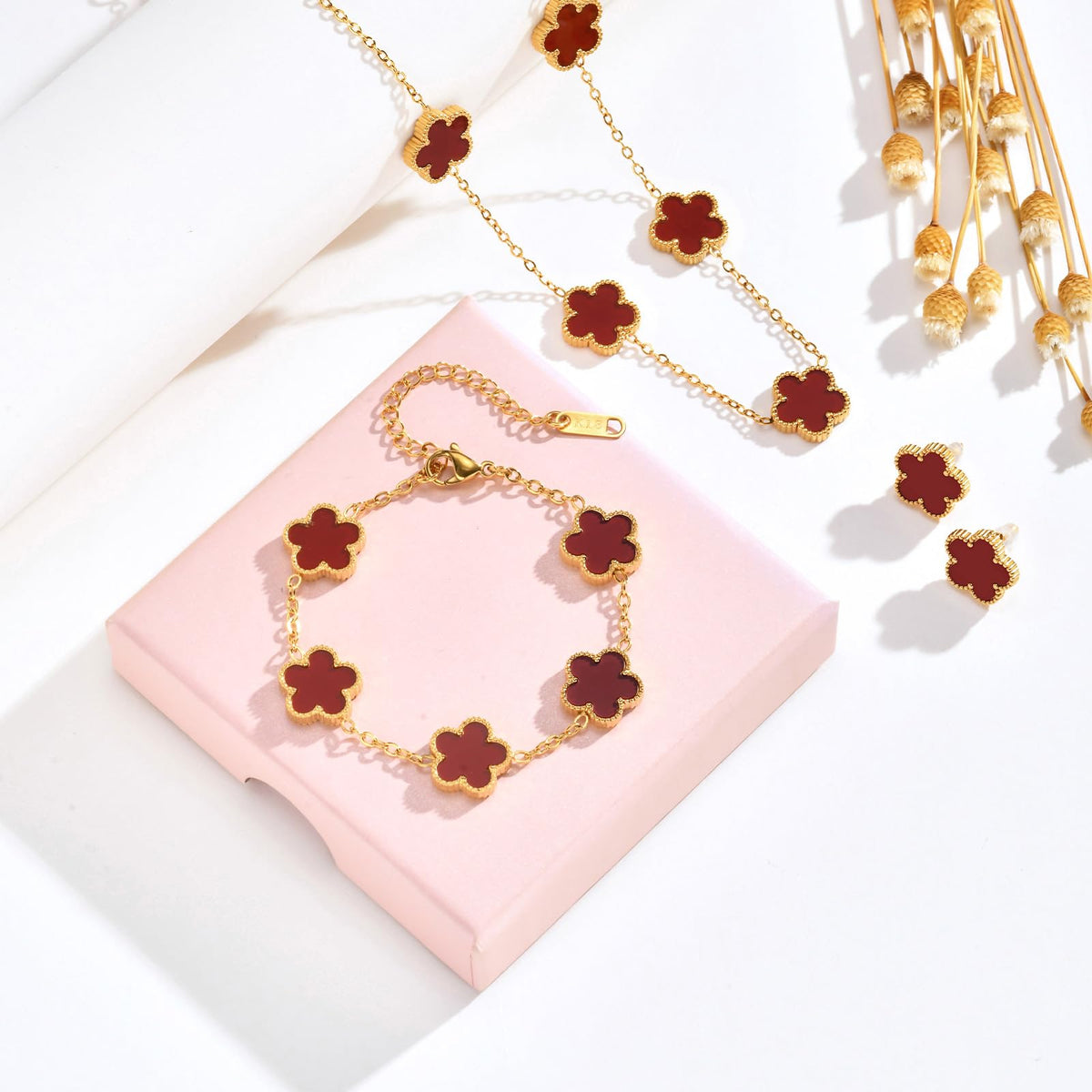 18K Gold-Plated Stainless Steel Floral Jewelry Set