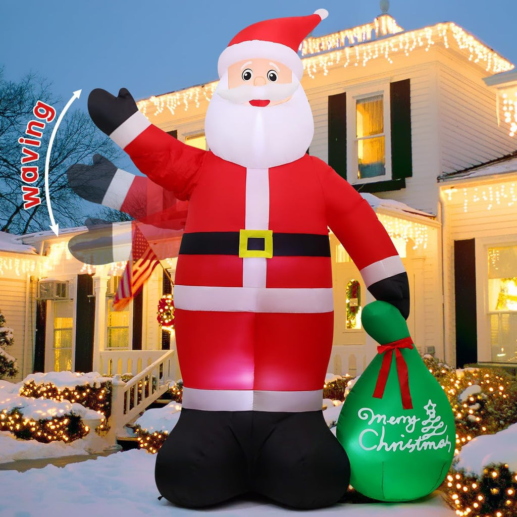 GOOSH 10.3 ft Waving Christmas Inflatable Santa Decorations