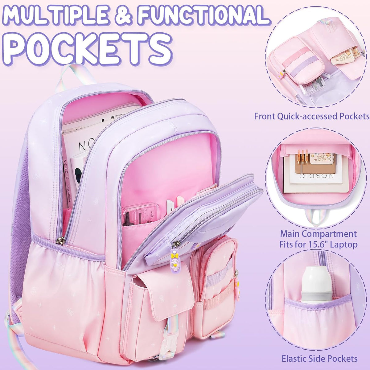Girls’ School Backpack & Lunch Box Set, 3 Pieces