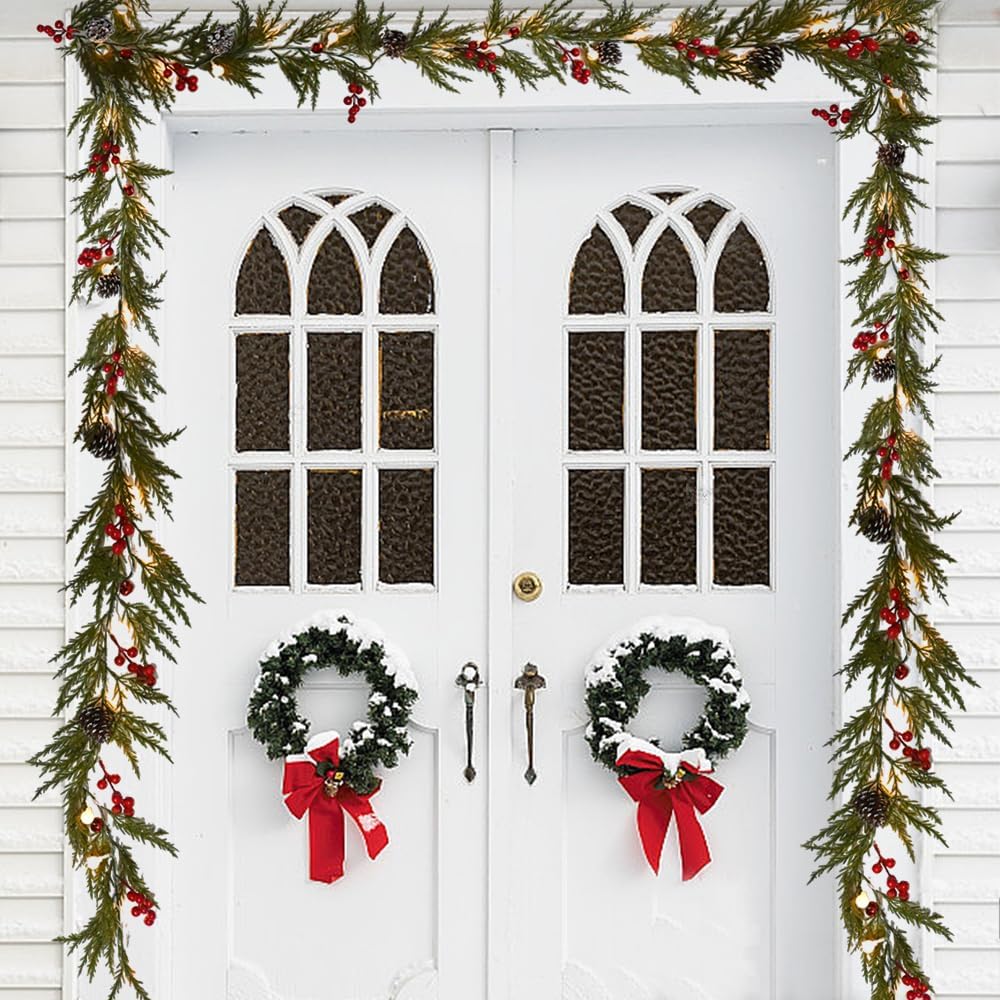 Christmas Garland 6 ft 20 LED Bulbs Cypress Pine Garland with Lights Battery Operated with Timer