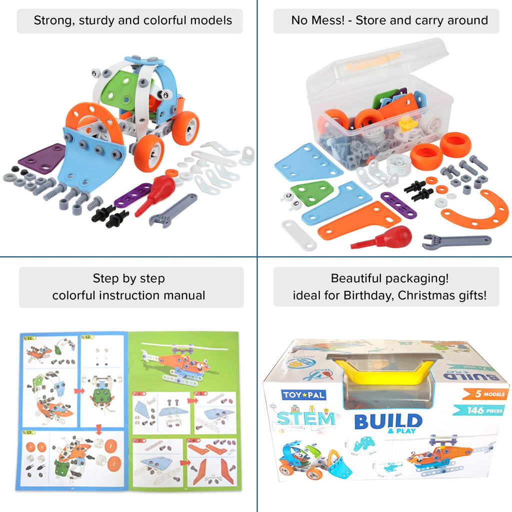 7-in-1 STEM Construction Building Set – 163 Pieces