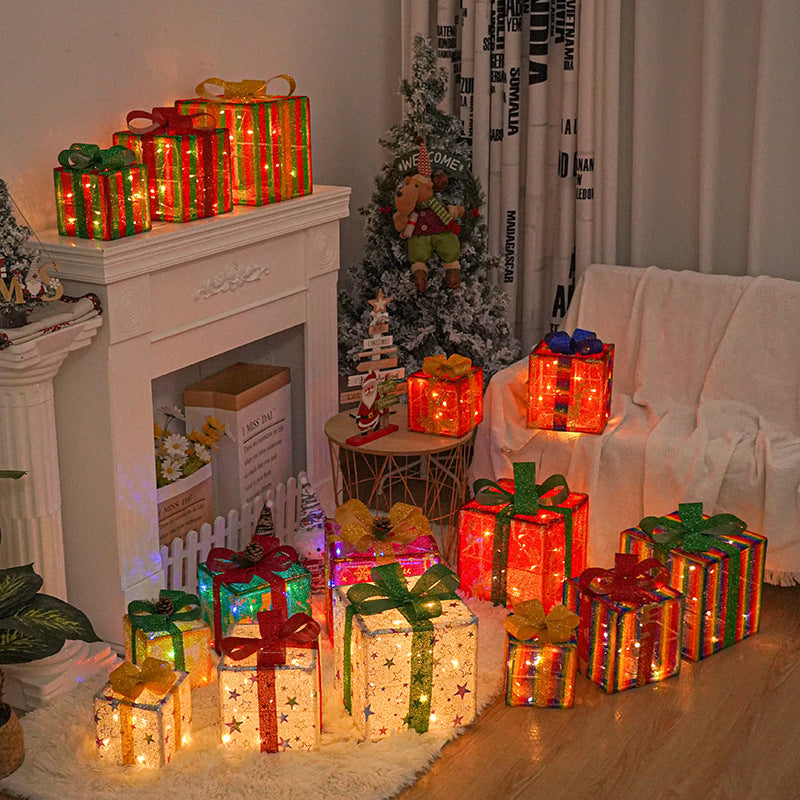Lighted Up Outdoor Christmas Decorations Luminous Christmas Gift Box With Bow For Holiday