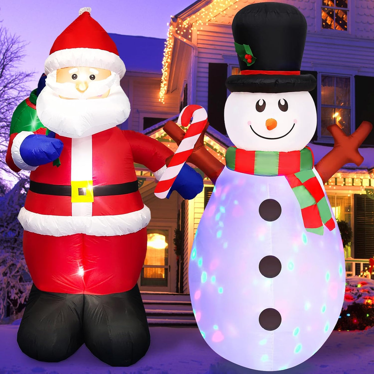 12 Foot Long Christmas Inflatables Santa Claus & Reindeer Sleigh Outdoor Decorations