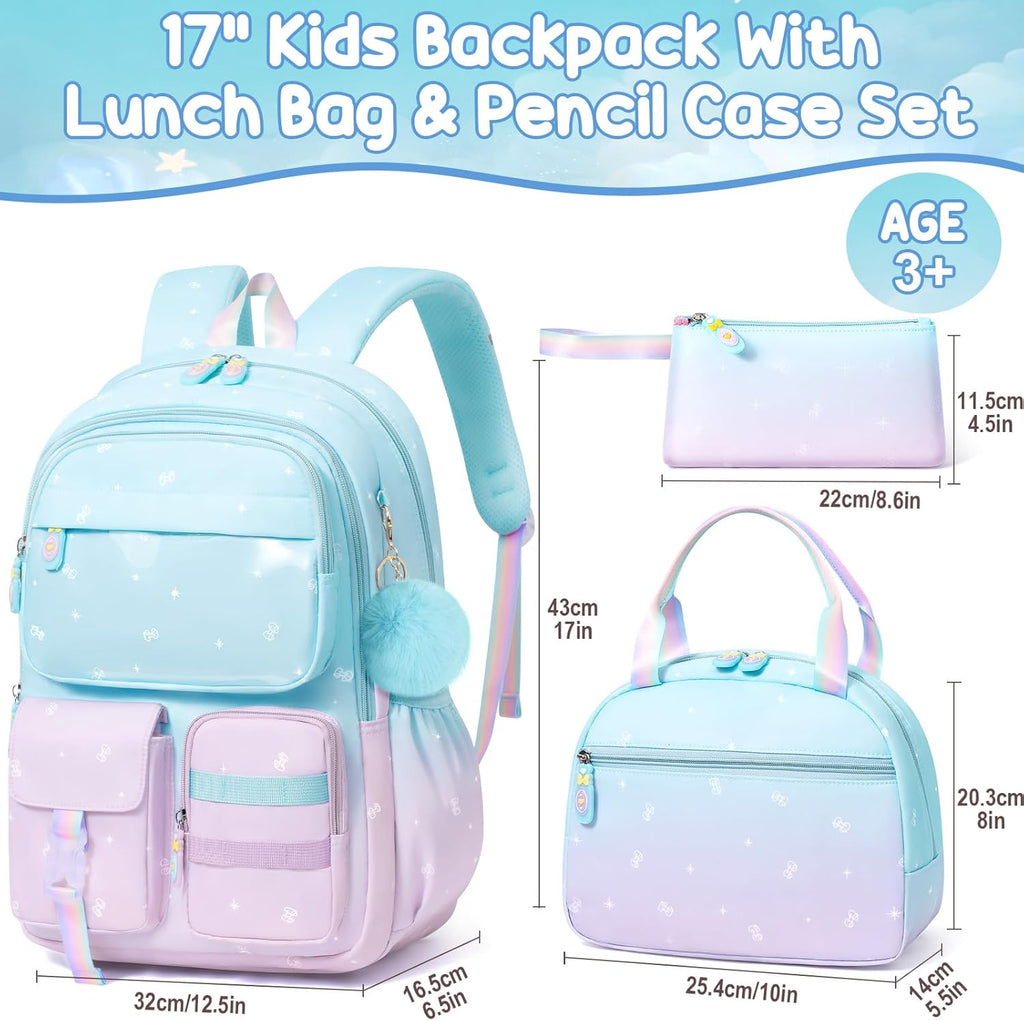 Girls’ School Backpack & Lunch Box Set, 3 Pieces