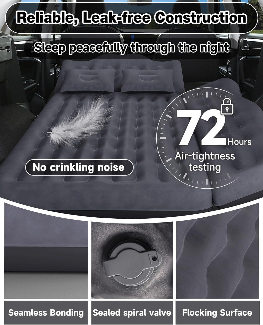 Umbrauto Backseat Camping Air Mattress with Pump & Pillows — Black