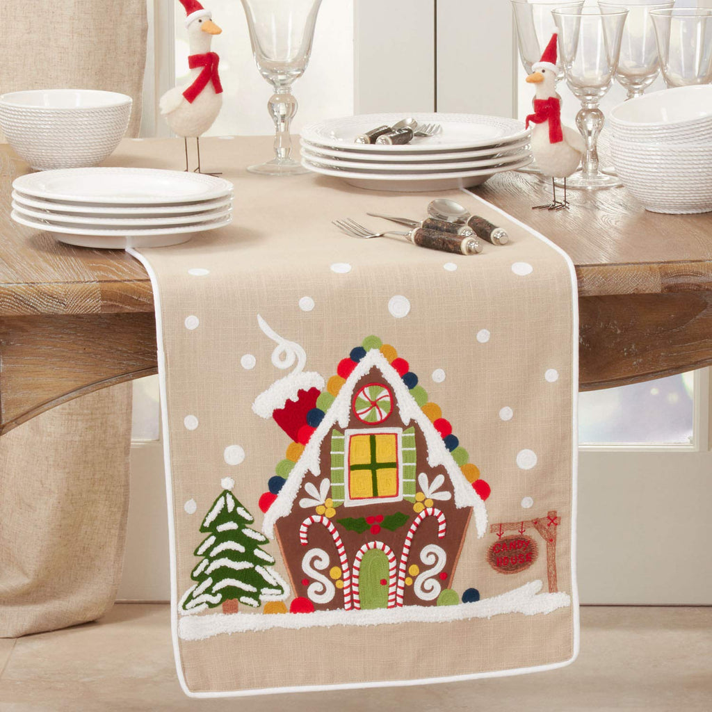 Gingerbread House Cotton Christmas Table Runner – 16 x 72 in