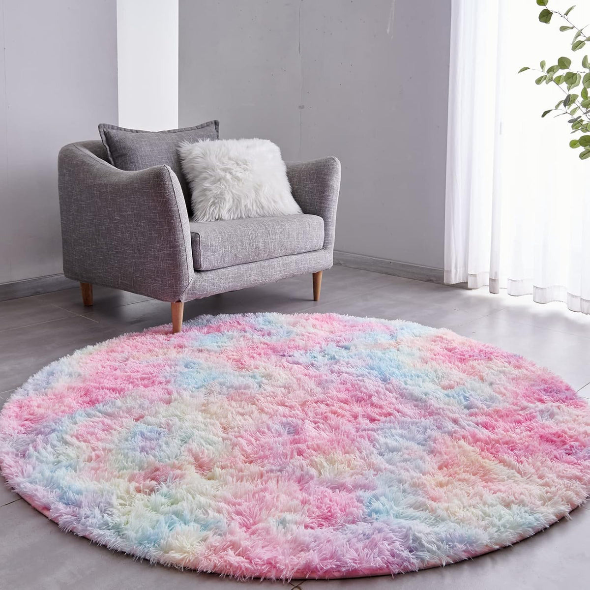 FJZFING Navy Blue Plush Round Bedroom Rug — 4 ft
