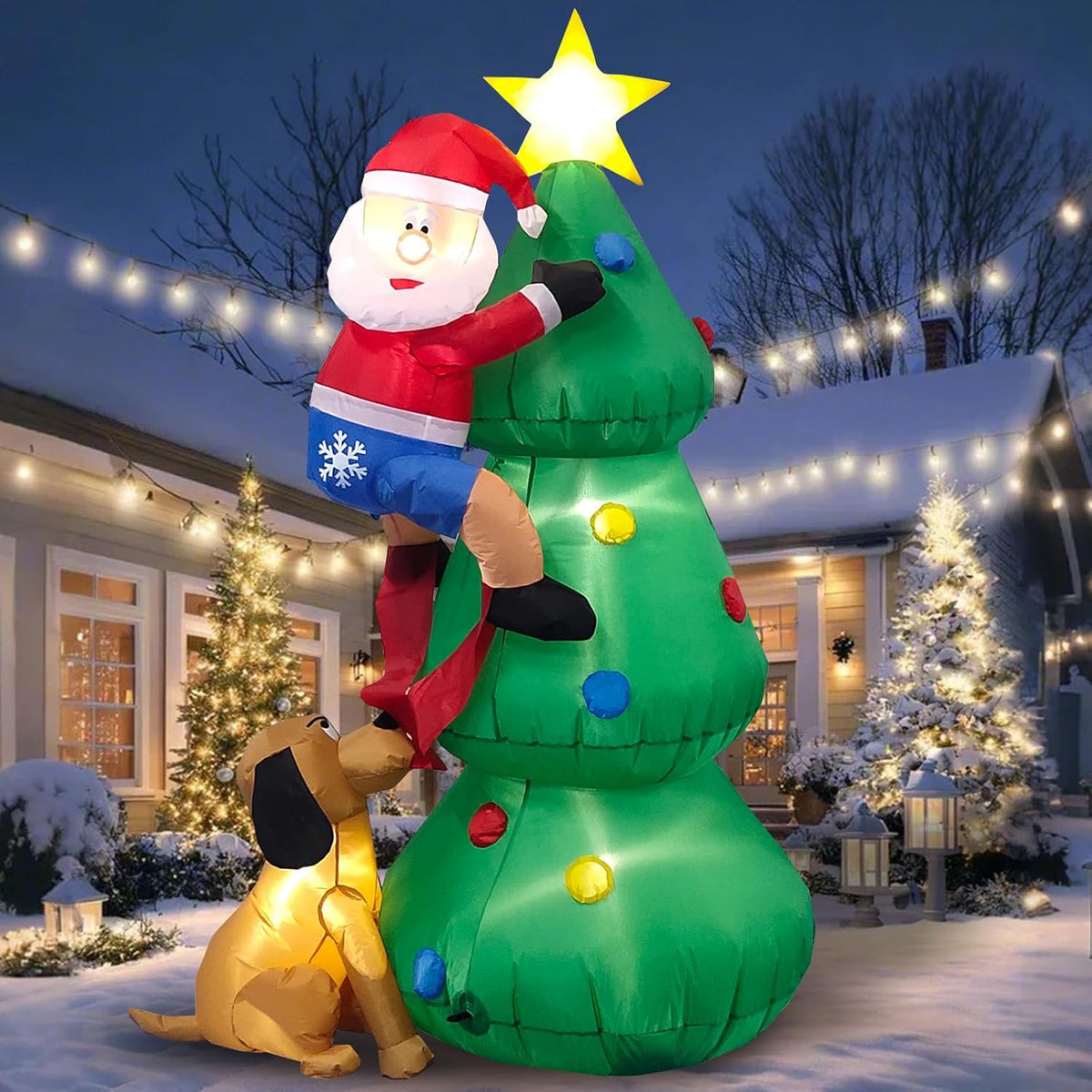 12 Foot Long Christmas Inflatables Santa Claus & Reindeer Sleigh Outdoor Decorations