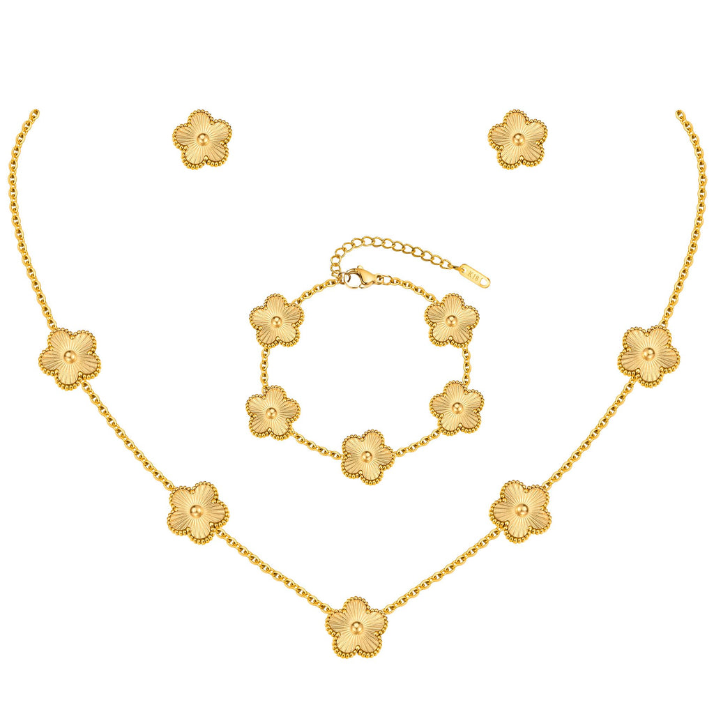 18K Gold-Plated Stainless Steel Floral Jewelry Set
