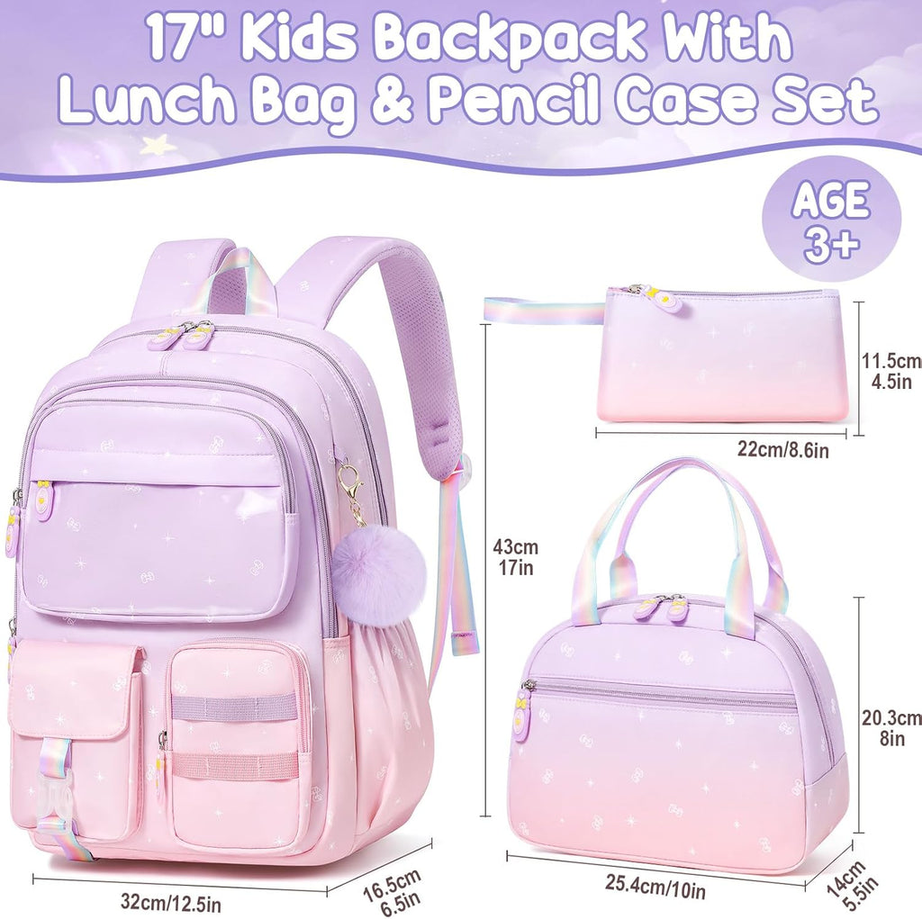 Girls’ School Backpack & Lunch Box Set, 3 Pieces