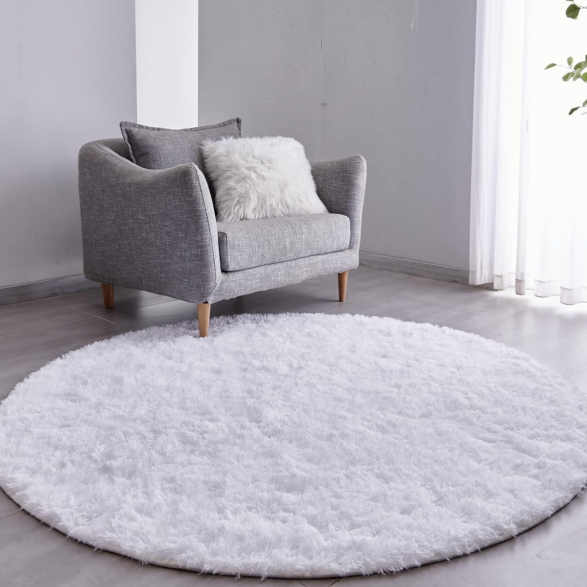 FJZFING Navy Blue Plush Round Bedroom Rug — 4 ft