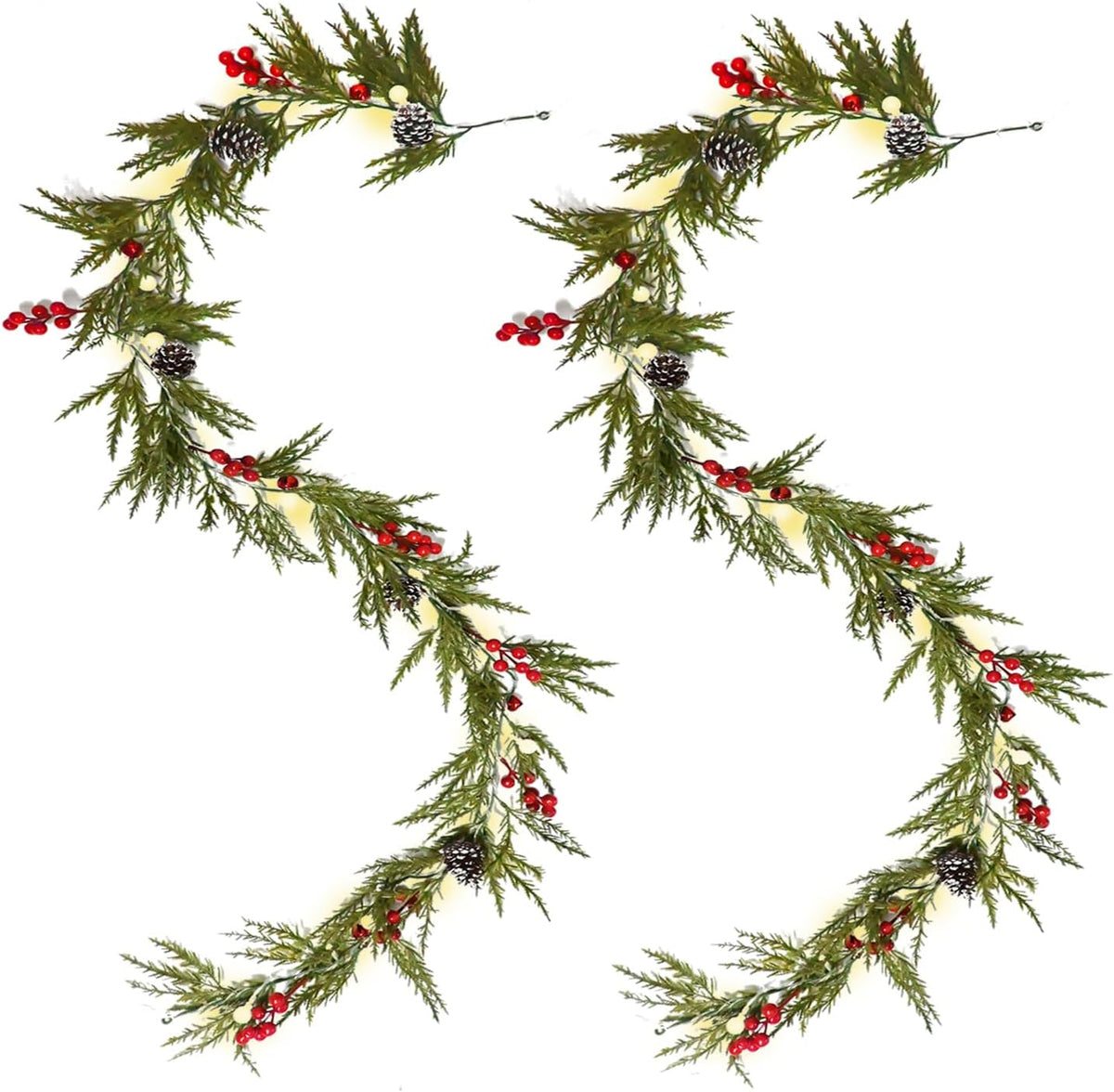 Christmas Garland 6 ft 20 LED Bulbs Cypress Pine Garland with Lights Battery Operated with Timer