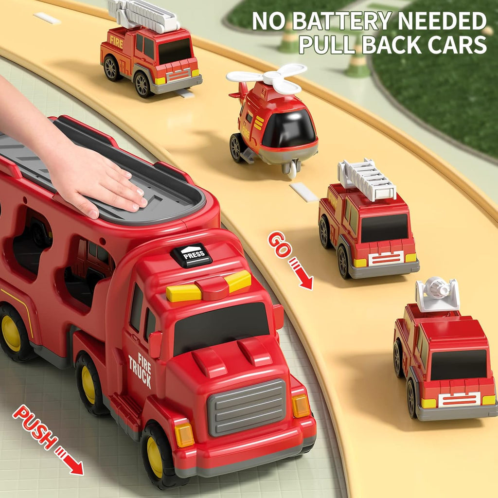 5-in-1 Fire Rescue Vehicle Carrier Toy Set