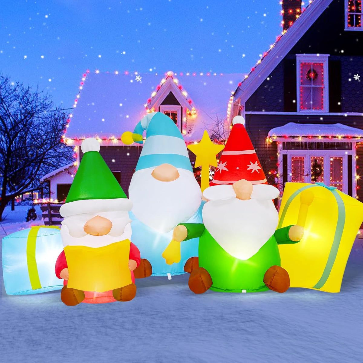 12 Foot Long Christmas Inflatables Santa Claus & Reindeer Sleigh Outdoor Decorations