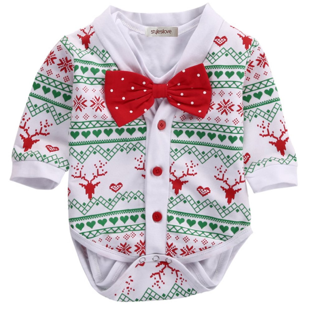 Baby Christmas Romper & Cardigan Set with Red Bow Tie