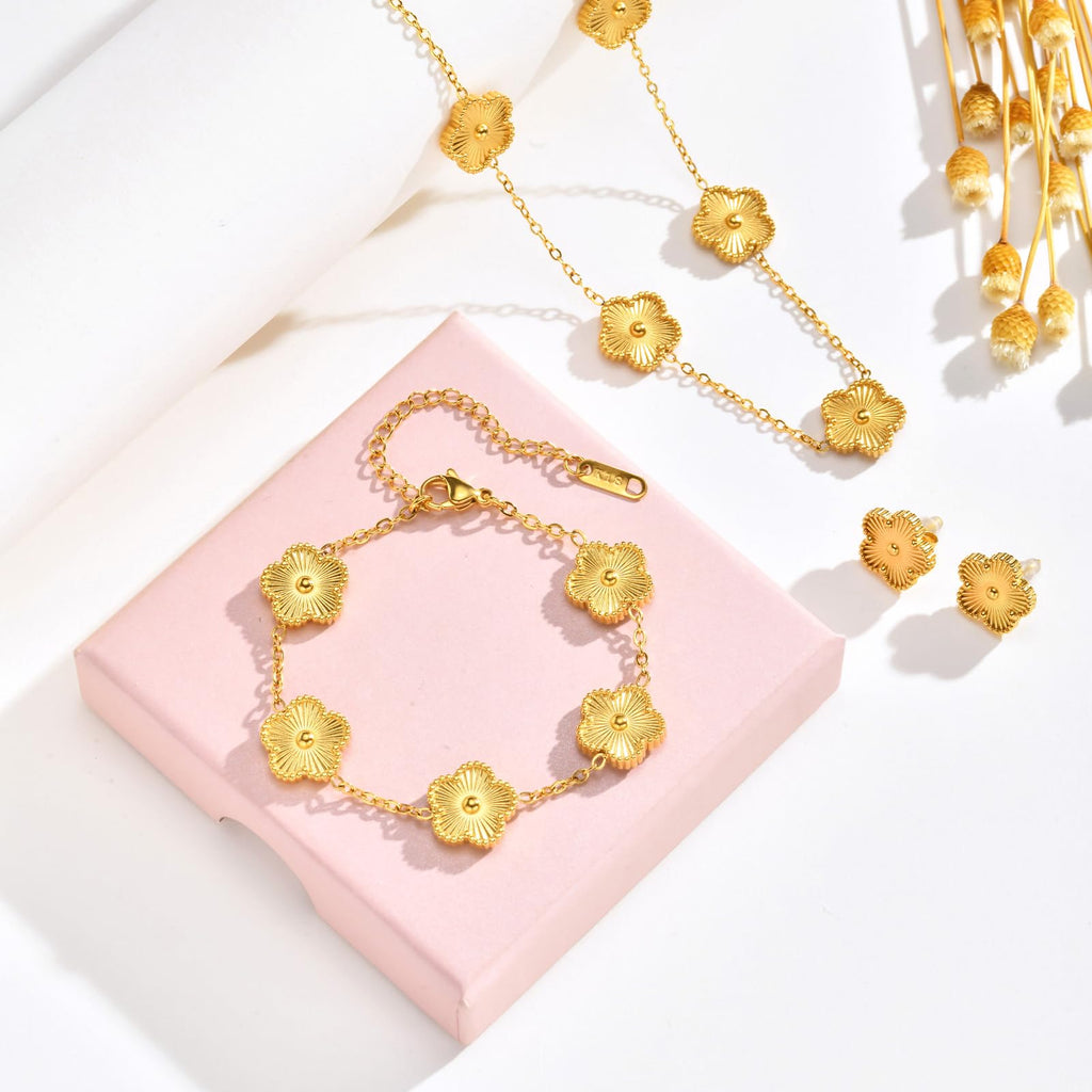 18K Gold-Plated Stainless Steel Floral Jewelry Set