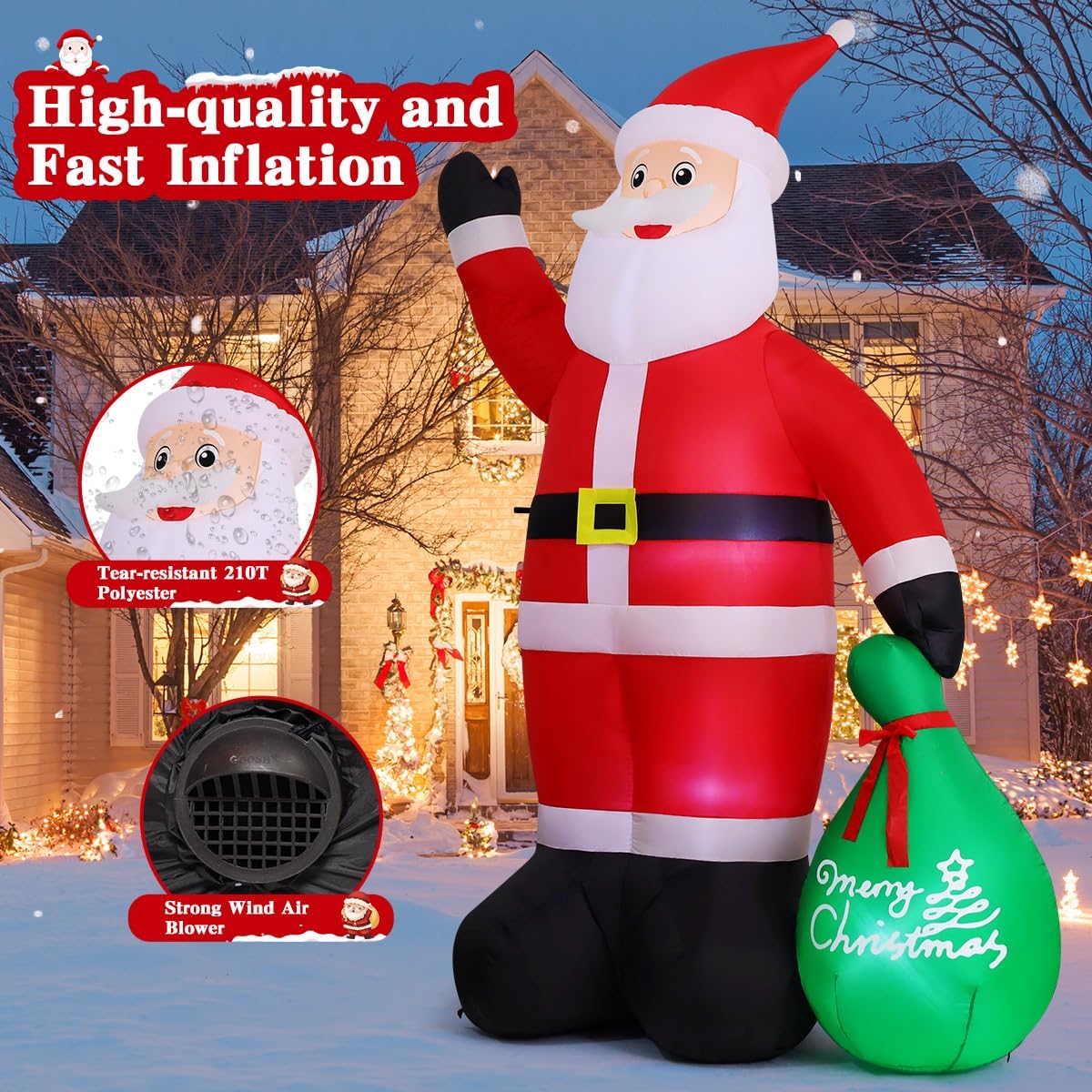 GOOSH 10.3 ft Waving Christmas Inflatable Santa Decorations