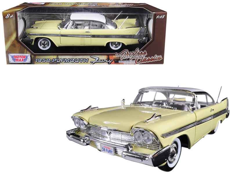 Motormax 1958 Plymouth Fury Die-Cast Car, 1:18 — Yellow & White