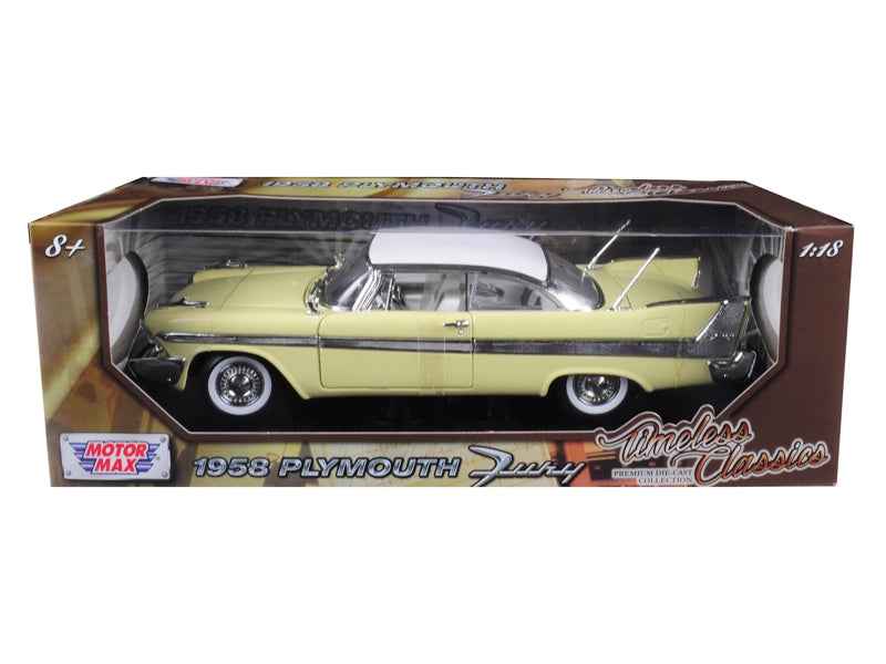 Motormax 1958 Plymouth Fury Die-Cast Car, 1:18 — Yellow & White