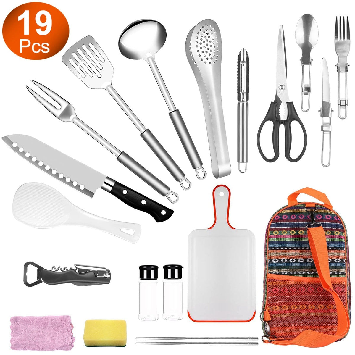 19-Piece Camping Cooking Utensil Kit with Storage Bag
