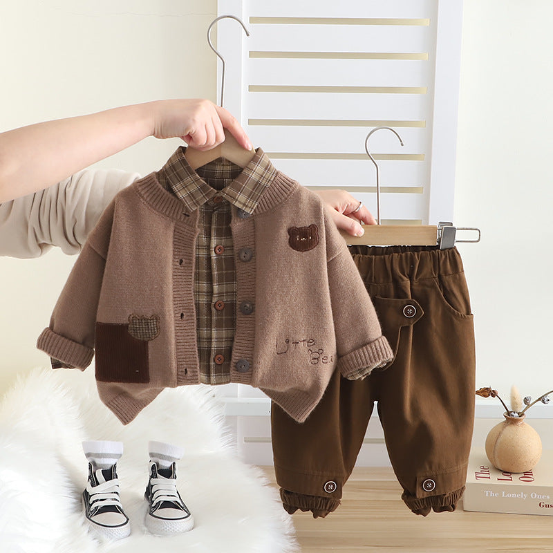 Kids Embroidery Long Sleeve Sweater Three-Piece Set