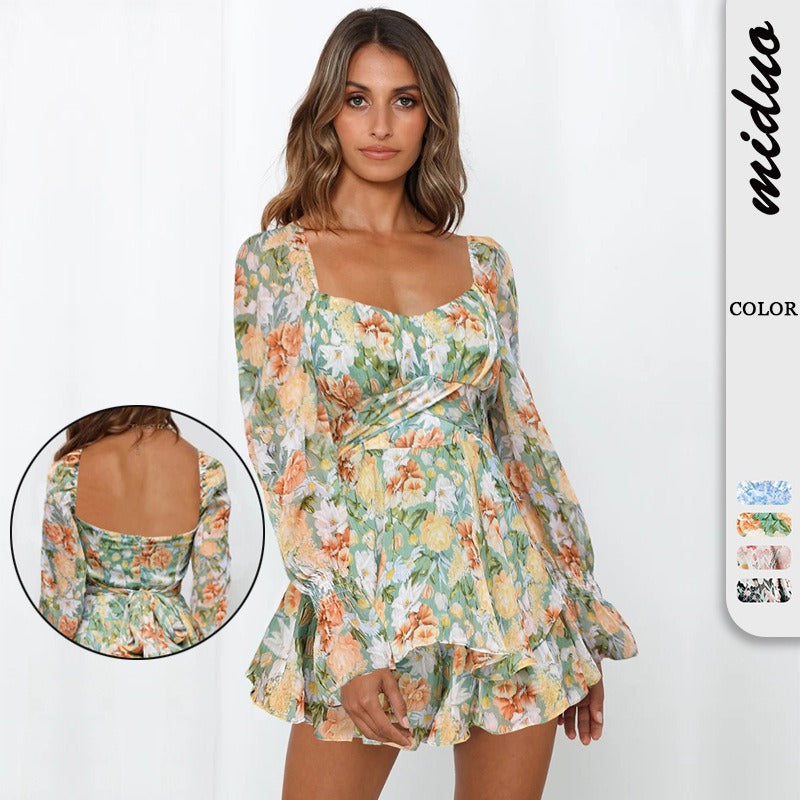 Floral-Print Long-Sleeve Romper