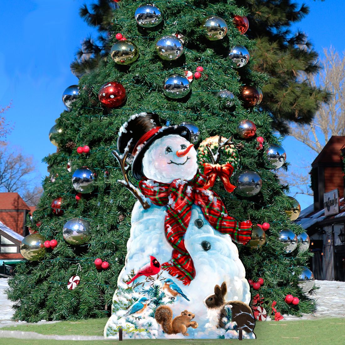 An Old-Fashioned Christmas Outdoor Yard Sign by D Gelsinger Featuring Santa and Snowman Decor