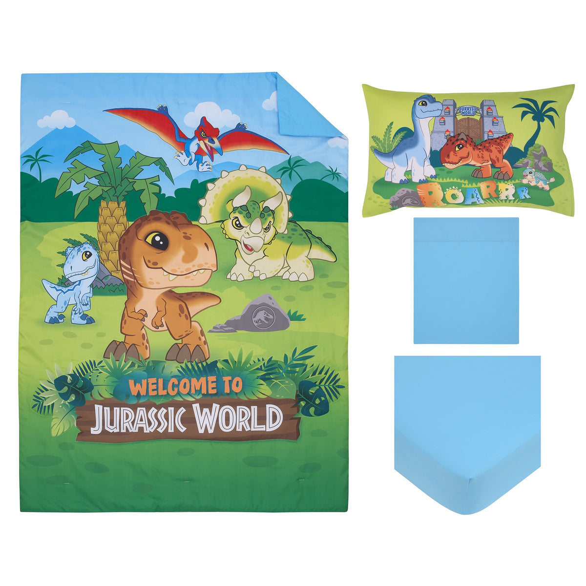 Jurassic World Explorers Dinosaur Toddler Bedding — 4 Pieces