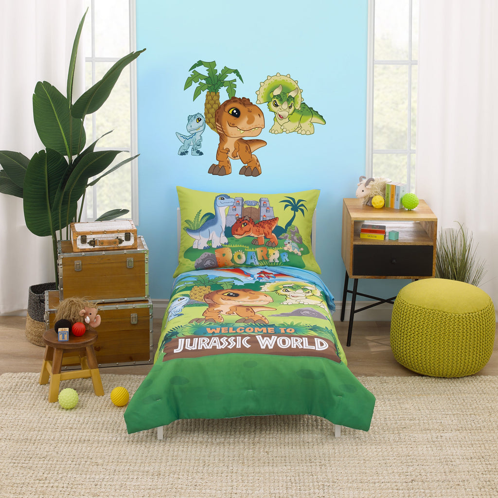 Jurassic World Explorers Dinosaur Toddler Bedding — 4 Pieces