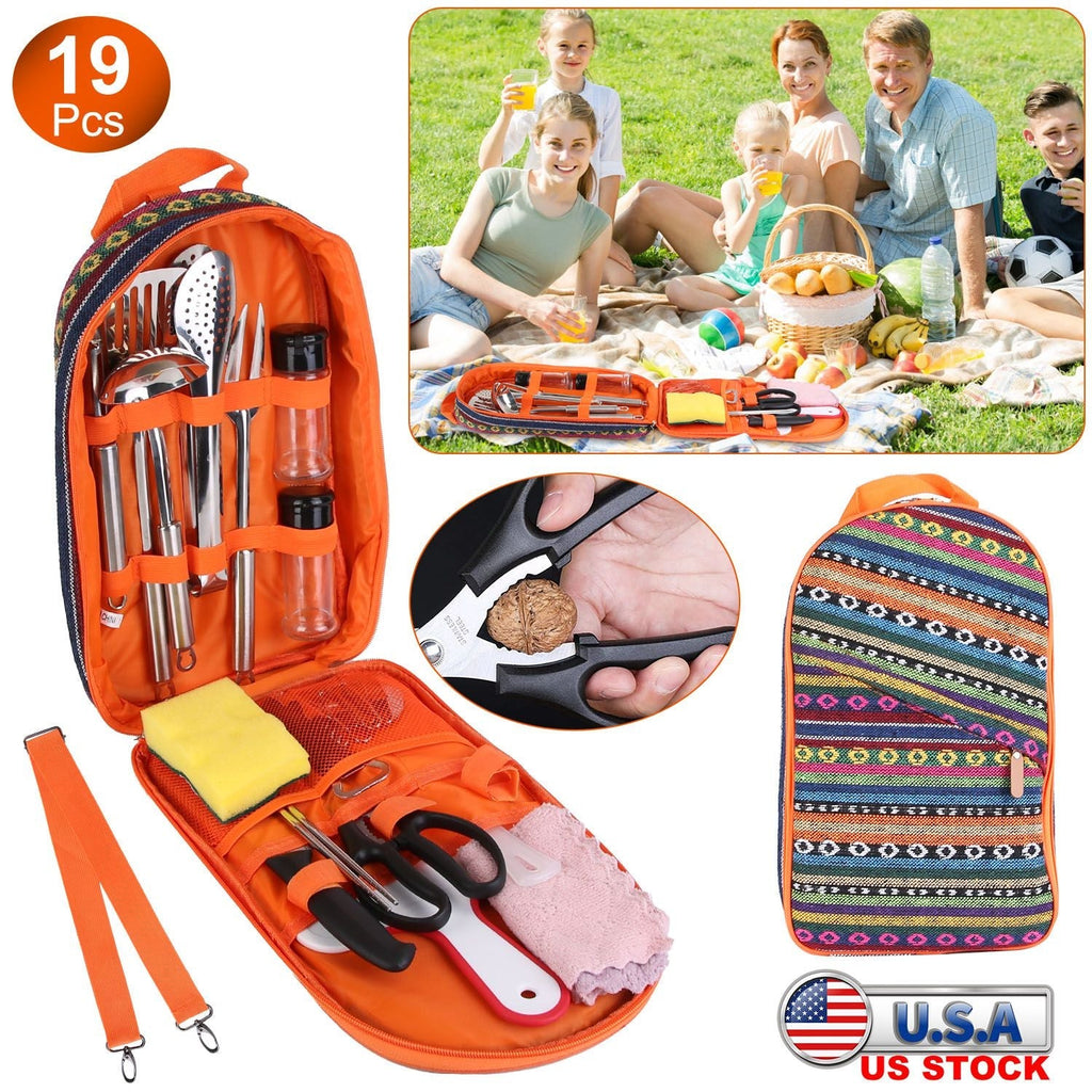 19-Piece Camping Cooking Utensil Kit with Storage Bag