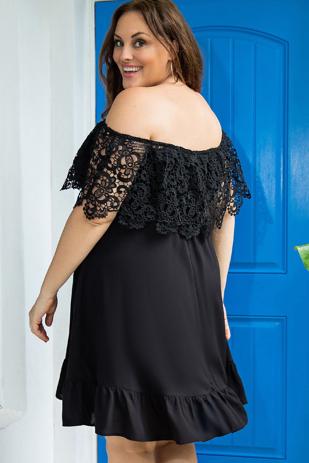 Women's Plus Size Off-Shoulder Lace-Sleeve Dress