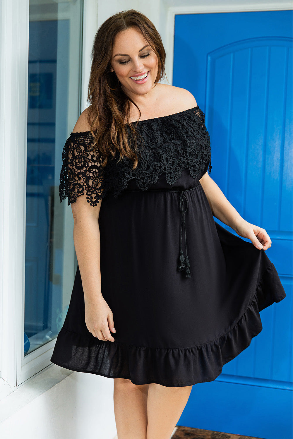 Women's Plus Size Off-Shoulder Lace-Sleeve Dress