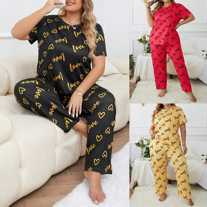 Women's Plus Size Heart-Print Pajama Set