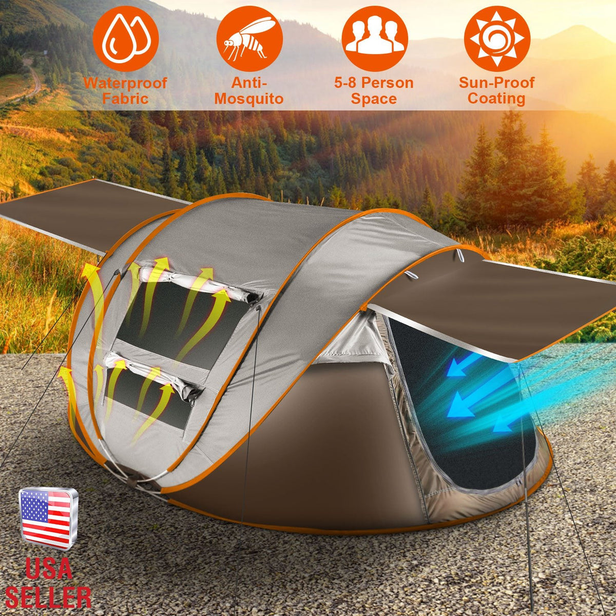 5–8-Person Pop-Up Camping Tent with Mosquito Mesh Windows