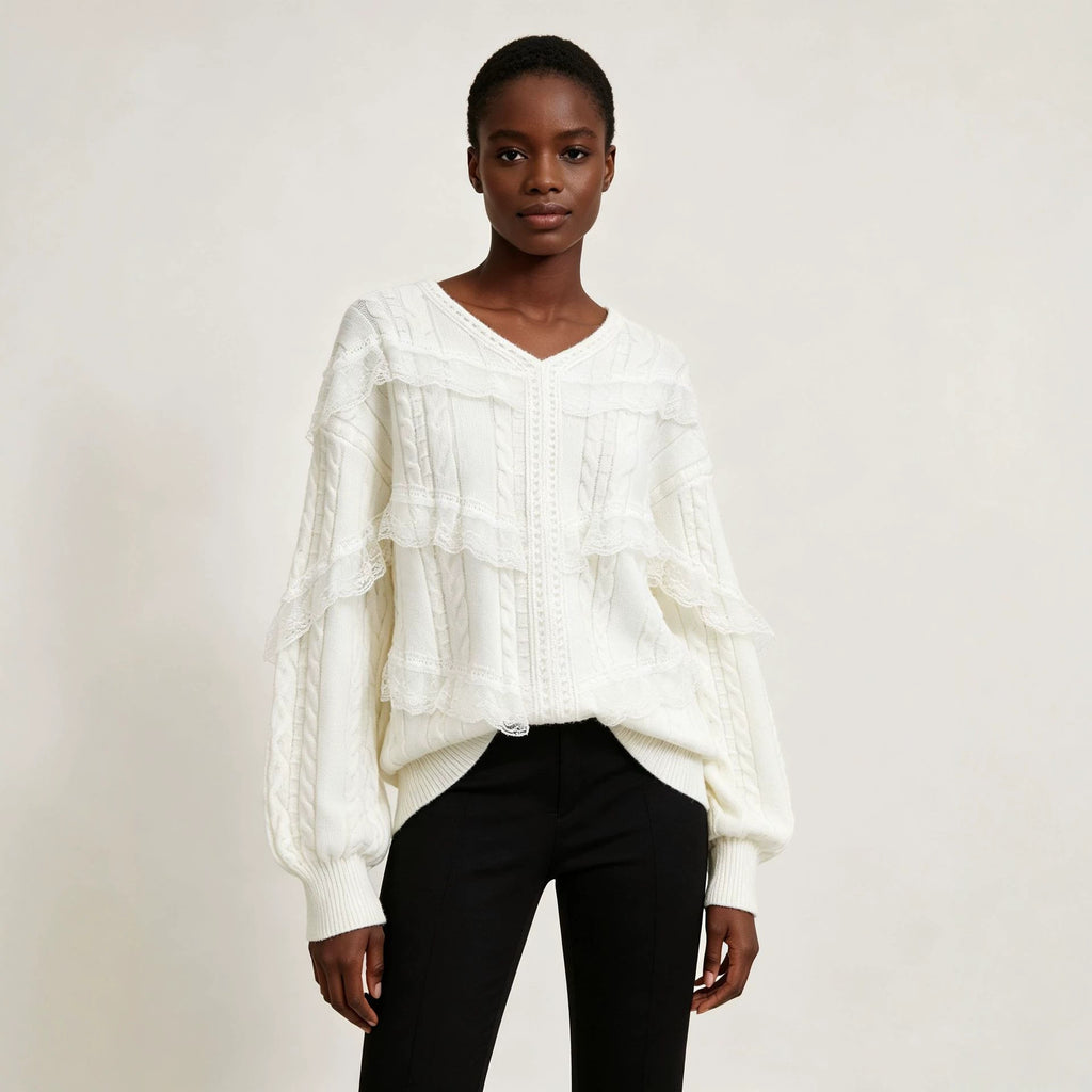 Relaxed V-Neck Pullover Sweater