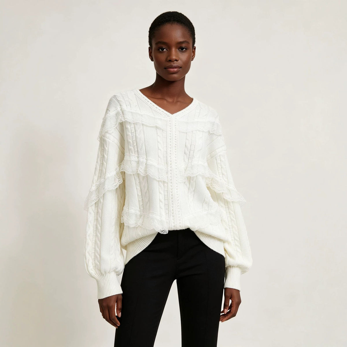 Relaxed V-Neck Pullover Sweater