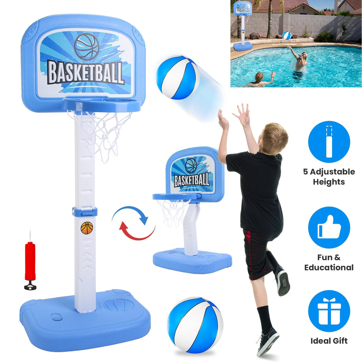 2-in-1 Pool Basketball Game Set with 2 Balls