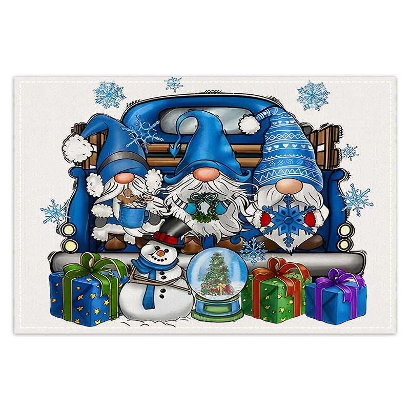 Blue Christmas Gnome Linen Placemat – 12 x 18 in