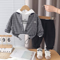 Kids’ Plaid & Letter-Print Hooded Outfit Set, 3 Pieces