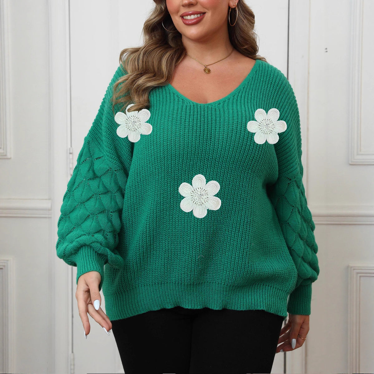 Women's Plus Size Textured-Sleeve Sweater