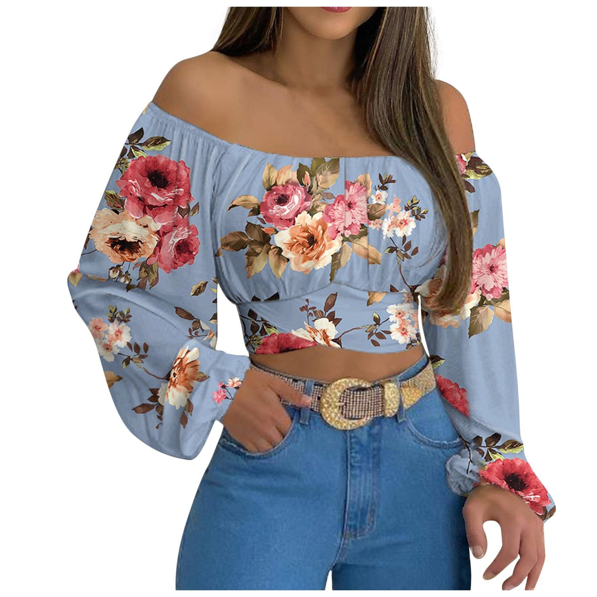 Off-Shoulder Lace-Up Long-Sleeve Top