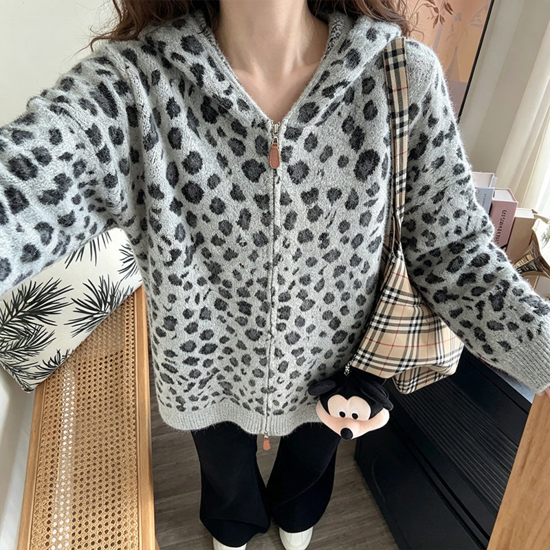 Women's Leopard-Print Hooded Sweater