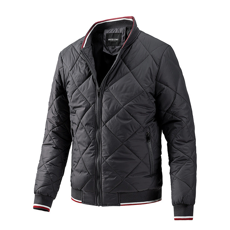 Men's Plus Size Diamond-Quilted Baseball-Collar Jacket