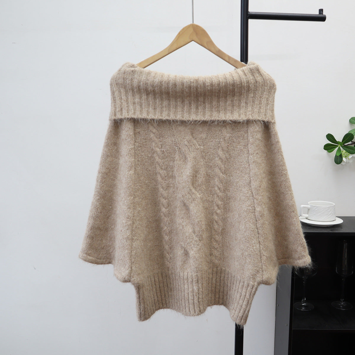 Cable-Knit Cape Sweater