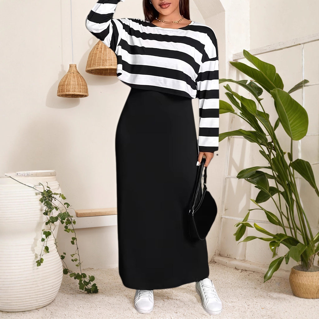 Women's Plus Size Striped Two-Piece Set